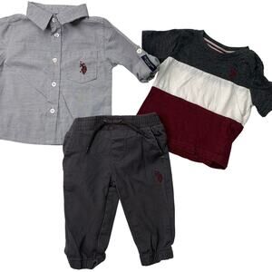 US Polo Assn 12M Boys Pants Shirt Set Long Short Sleeve Cotton Colorblock Preppy